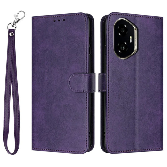 For Honor 300 Case Flip Stand PU Leather Wallet Phone Cover Calf Texture - Purple