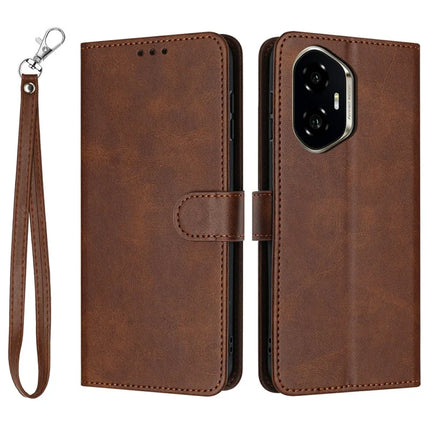 For Honor 300 Case Flip Stand PU Leather Wallet Phone Cover Calf Texture - Brown