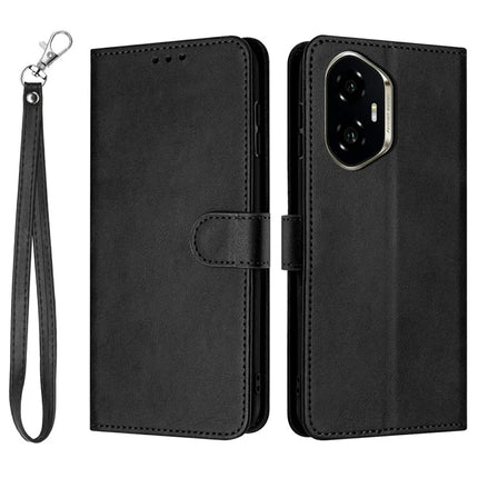 For Honor 300 Case Flip Stand PU Leather Wallet Phone Cover Calf Texture - Black