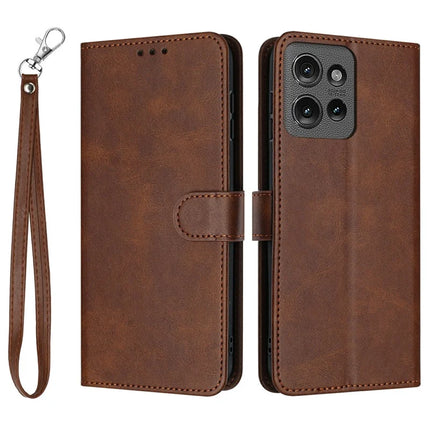 Wallet Phone Case for Motorola Moto G Power (2025) / G Play (2025) 4G Flip Stand PU Leather Cover Calf Texture - Brown
