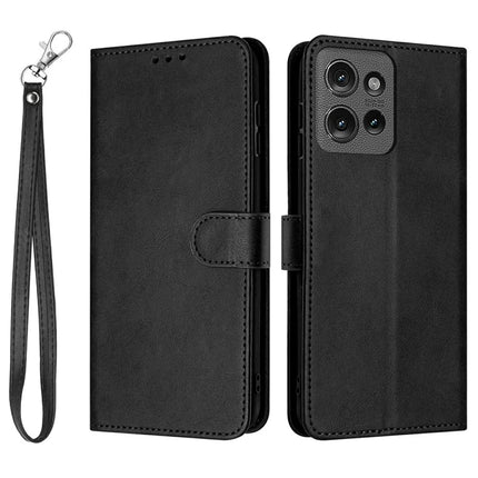 Wallet Phone Case for Motorola Moto G Power (2025) / G Play (2025) 4G Flip Stand PU Leather Cover Calf Texture - Black