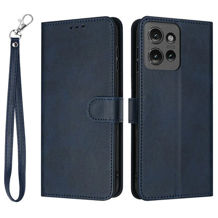 Wallet Phone Case for Motorola Moto G Power (2025) / G Play (2025) 4G Flip Stand PU Leather Cover Calf Texture - Sapphire