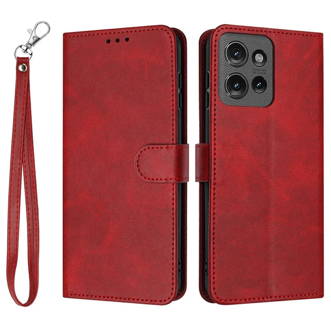 For Motorola Moto G 5G (2025) Case Flip Stand PU Leather Wallet Phone Cover Calf Texture - Red
