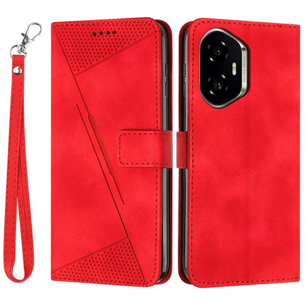 For Honor 300 Case Handbag Imprinted Triangle Leather Phone Cover - Red