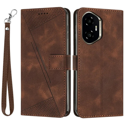 For Honor 300 Case Handbag Imprinted Triangle Leather Phone Cover - Brown