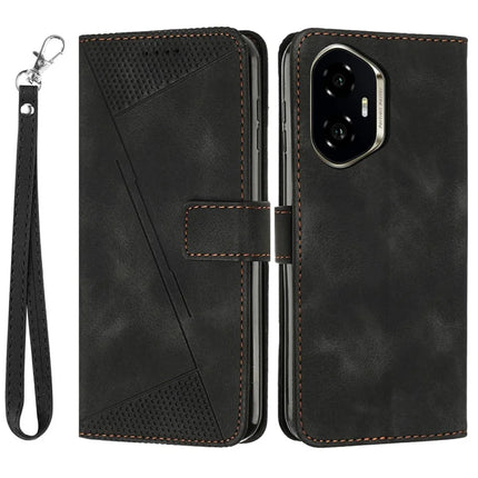 For Honor 300 Case Handbag Imprinted Triangle Leather Phone Cover - Black