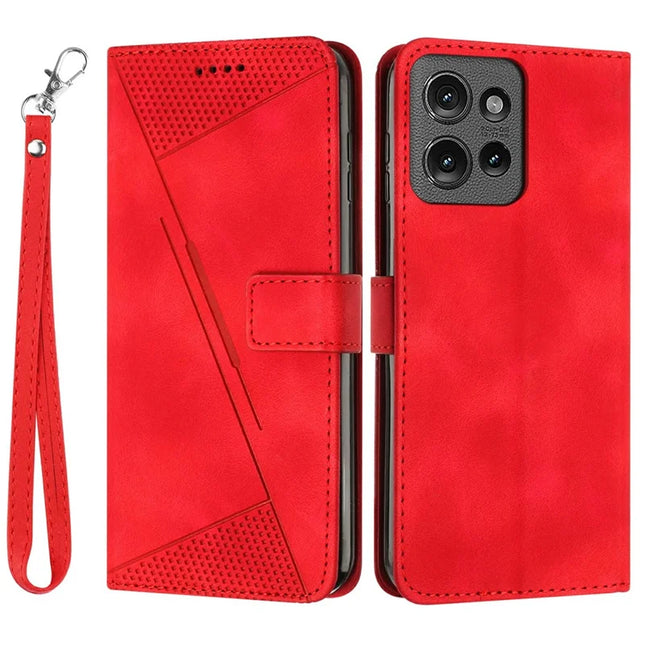 Leather Case for Motorola Moto G Power (2025) / G Play (2025) 4G Phone Cover Imprinted Triangle - Red