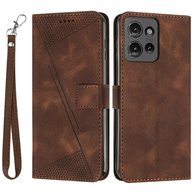 Leather Case for Motorola Moto G Power (2025) / G Play (2025) 4G Phone Cover Imprinted Triangle - Brown