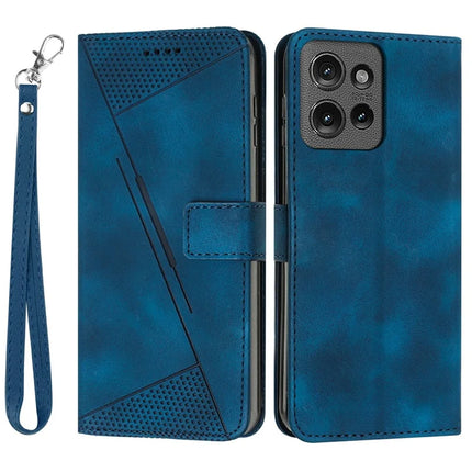 Leather Case for Motorola Moto G Power (2025) / G Play (2025) 4G Phone Cover Imprinted Triangle - Sapphire