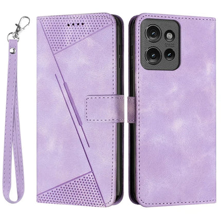 Leather Case for Motorola Moto G Power (2025) / G Play (2025) 4G Phone Cover Imprinted Triangle - Purple
