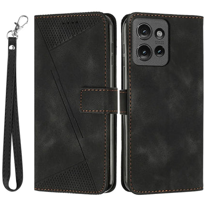 Leather Case for Motorola Moto G Power (2025) / G Play (2025) 4G Phone Cover Imprinted Triangle - Black