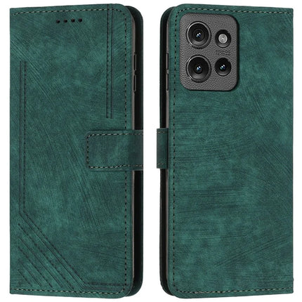 Leather Case for Motorola Moto G Power (2025) / G Play (2025) 4G Imprinted Lines Stand Phone Cover - Green