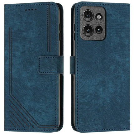 Leather Case for Motorola Moto G Power (2025) / G Play (2025) 4G Imprinted Lines Stand Phone Cover - Sapphire