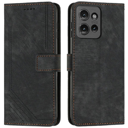 Leather Case for Motorola Moto G Power (2025) / G Play (2025) 4G Imprinted Lines Stand Phone Cover - Black