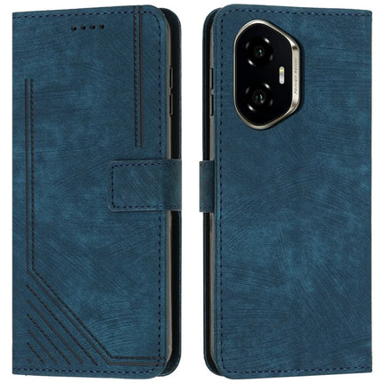 For Honor 300 Case Imprinted Lines Leather Phone Cover Folding Stand - Sapphire