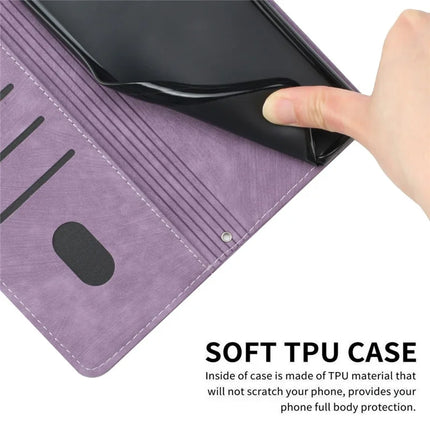 For Honor 300 Case Imprinted Lines Leather Phone Cover Folding Stand