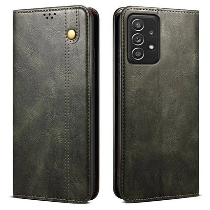 For Samsung Galaxy A52 4G / 5G / A52s 5G Case Crazy Horse Texture Waxy Leather Wallet Stand Phone Cover - Green