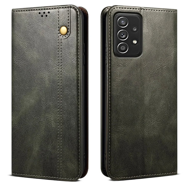 For Samsung Galaxy A52 4G / 5G / A52s 5G Case Crazy Horse Texture Waxy Leather Wallet Stand Phone Cover - Green