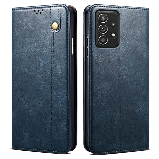 For Samsung Galaxy A52 4G / 5G / A52s 5G Case Crazy Horse Texture Waxy Leather Wallet Stand Phone Cover - Blue