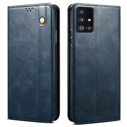 For Samsung Galaxy A21s Case Crazy Horse Texture Waxy Leather Wallet Stand Phone Cover - Blue