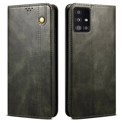 For Samsung Galaxy A51 5G Case Crazy Horse Texture Waxy Leather Wallet Stand Phone Cover - Green