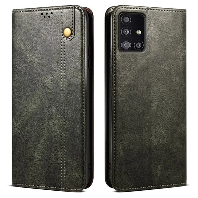 For Samsung Galaxy A51 5G Case Crazy Horse Texture Waxy Leather Wallet Stand Phone Cover - Green