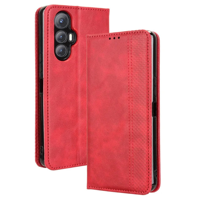 For Cubot Max 5 Leather Case Wallet Stand Retro Texture Phone Cover - Red