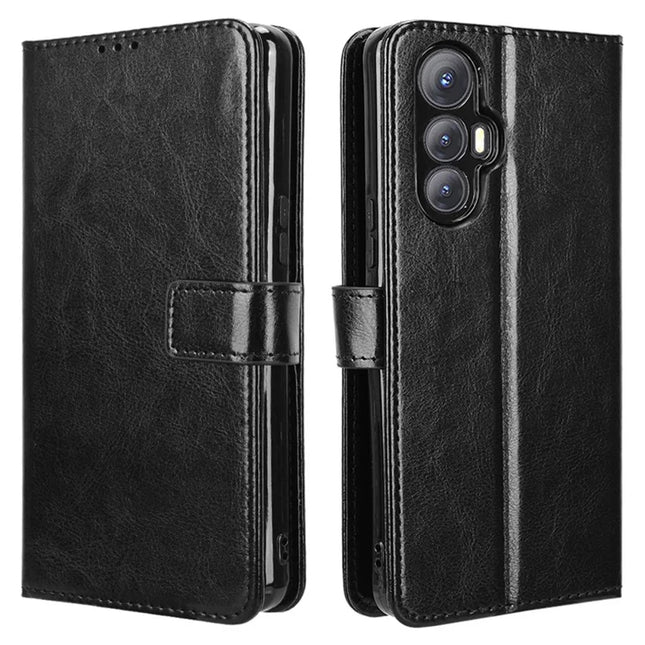 For Cubot Max 5 Case Crazy Horse Texture PU Leather Phone Wallet Cover - Black