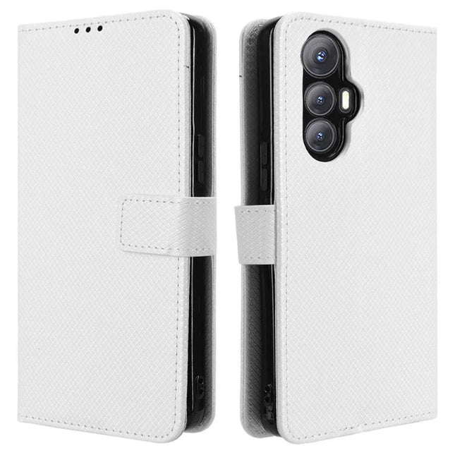 For Cubot Max 5 Case PU Leather Diamond Texture Wallet Phone Cover - White