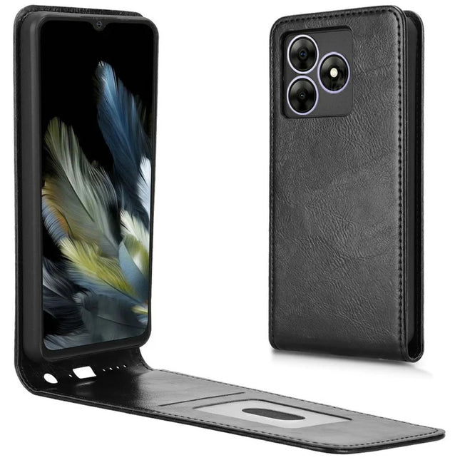 Leather Case For Blackview Wave 8  /  Wave 8C  /  Oscal Flat 2 Magnetic Vertical Flip Phone Cover with Card Slot - Black