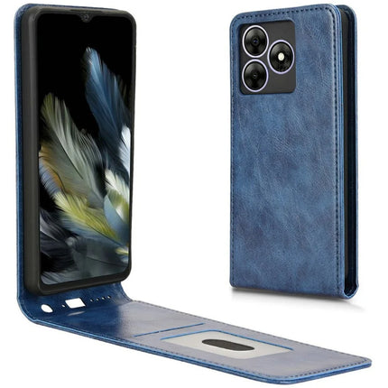 Leather Case For Blackview Wave 8  /  Wave 8C  /  Oscal Flat 2 Magnetic Vertical Flip Phone Cover with Card Slot - Dark Blue