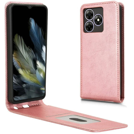 Leather Case For Blackview Wave 8  /  Wave 8C  /  Oscal Flat 2 Magnetic Vertical Flip Phone Cover with Card Slot - Rose Gold