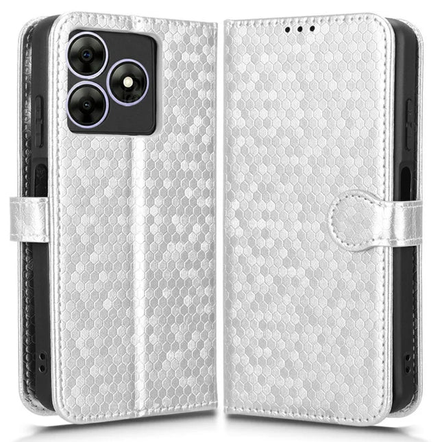PU Leather Case For Blackview Wave 8  /  Wave 8C  /  Oscal Flat 2 Wallet Dot Pattern Imprint Phone Cover - Silver