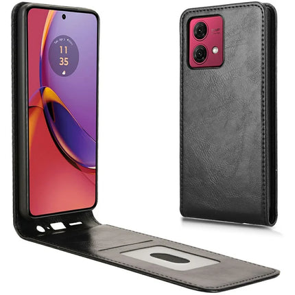 For Motorola Moto G84 5G Case with Card Slot Magnetic Vertical Flip Leather Phone Cover - Black