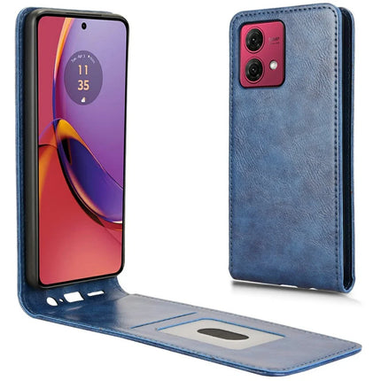For Motorola Moto G84 5G Case with Card Slot Magnetic Vertical Flip Leather Phone Cover - Dark Blue