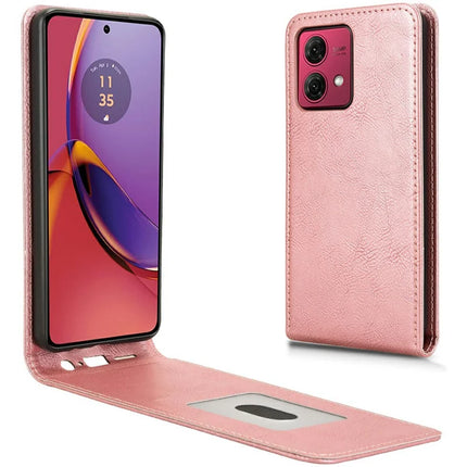 For Motorola Moto G84 5G Case with Card Slot Magnetic Vertical Flip Leather Phone Cover - Rose Gold