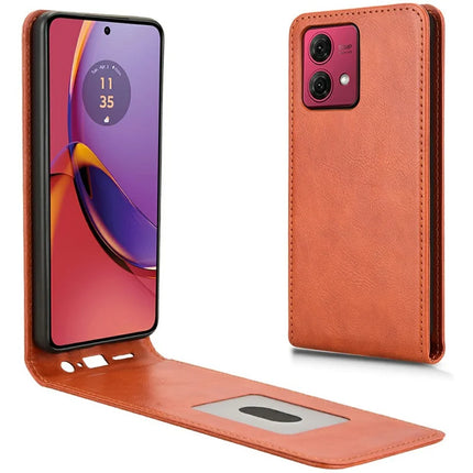 For Motorola Moto G84 5G Case with Card Slot Magnetic Vertical Flip Leather Phone Cover - Orange