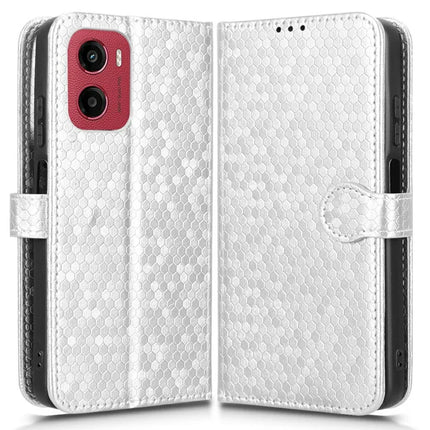 For Motorola Moto G05 4G  /  E15 4G Wallet Case Dot Pattern Imprint PU Leather Phone Cover - Silver