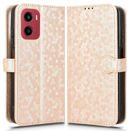 For Motorola Moto G05 4G  /  E15 4G Wallet Case Dot Pattern Imprint PU Leather Phone Cover - Rose Gold
