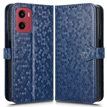 For Motorola Moto G05 4G  /  E15 4G Wallet Case Dot Pattern Imprint PU Leather Phone Cover - Dark Blue
