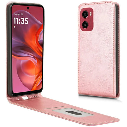 For Motorola Moto G05 4G  /  E15 4G Case with Card Slot Magnetic Vertical Flip Leather Phone Cover - Rose Gold