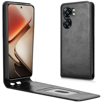 For Oukitel C58 Pro  /  C58 Case with Card Slot Magnetic Vertical Flip Leather Phone Cover - Black
