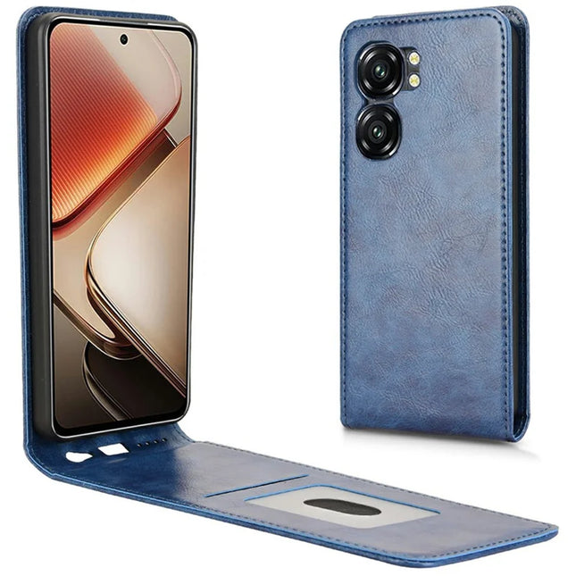 For Oukitel C58 Pro  /  C58 Case with Card Slot Magnetic Vertical Flip Leather Phone Cover - Dark Blue