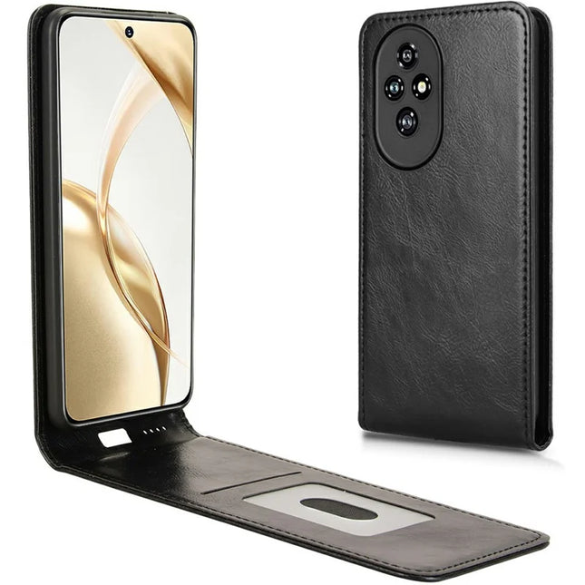 For Honor 200 5G Case with Card Slot Magnetic Vertical Flip Leather Phone Cover - Black