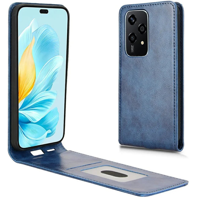 For Honor 200 Lite Case with Card Slot Magnetic Vertical Flip Leather Phone Cover - Dark Blue