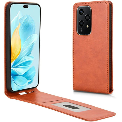For Honor 200 Lite Case with Card Slot Magnetic Vertical Flip Leather Phone Cover - Orange