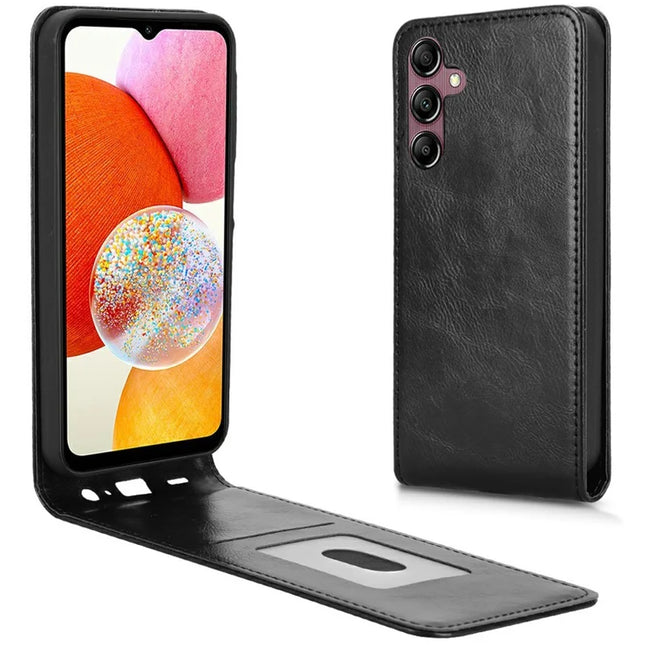 For Samsung Galaxy A15 5G  /  4G Case with Card Slot Magnetic Vertical Flip Leather Phone Cover - Black