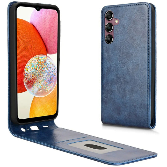 For Samsung Galaxy A15 5G  /  4G Case with Card Slot Magnetic Vertical Flip Leather Phone Cover - Dark Blue