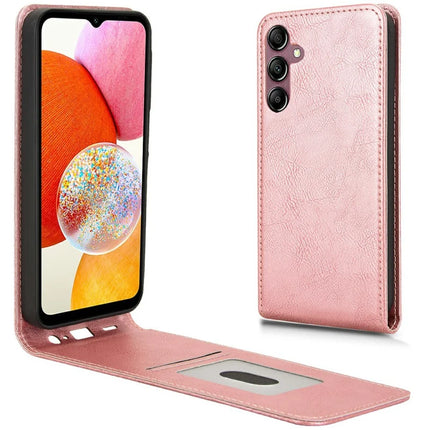 For Samsung Galaxy A15 5G  /  4G Case with Card Slot Magnetic Vertical Flip Leather Phone Cover - Rose Gold