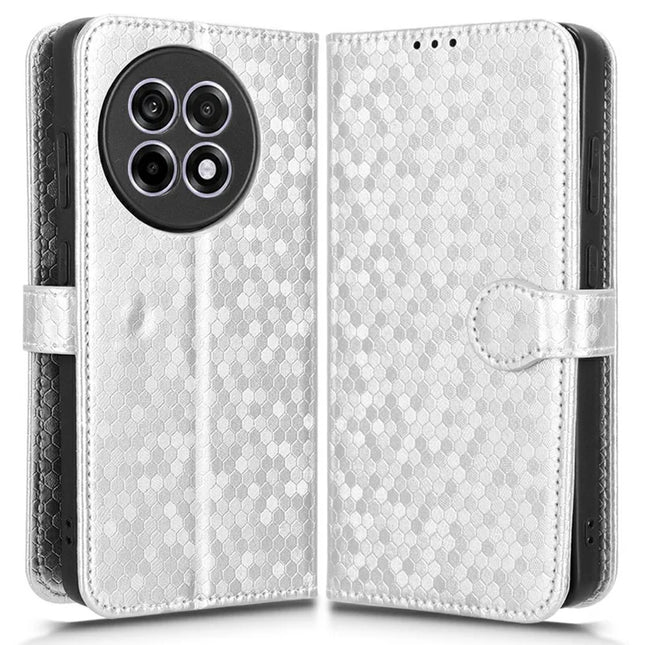 PU Leather Case For OnePlus 13R 5G  /  Ace 5 5G  /  Ace 5 Pro 5G Wallet Dot Pattern Imprint Phone Cover - Silver